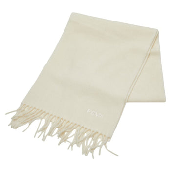 Fendi Embroidered Scarf Ivory Wool Cashmere