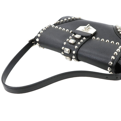 Prada Bejeweled Studded Shoulder Bag In Saffiano Leather (Black)