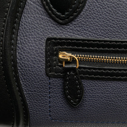 Celine Luggage Nano Shopper Tricolor Handbag Shoulder Bag 2Way Navy Black White Leather