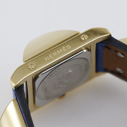 Hermes Hermes Medor Watch Gold Plated X Embossed Leather 1994 Quartz Analog Display White Dial
