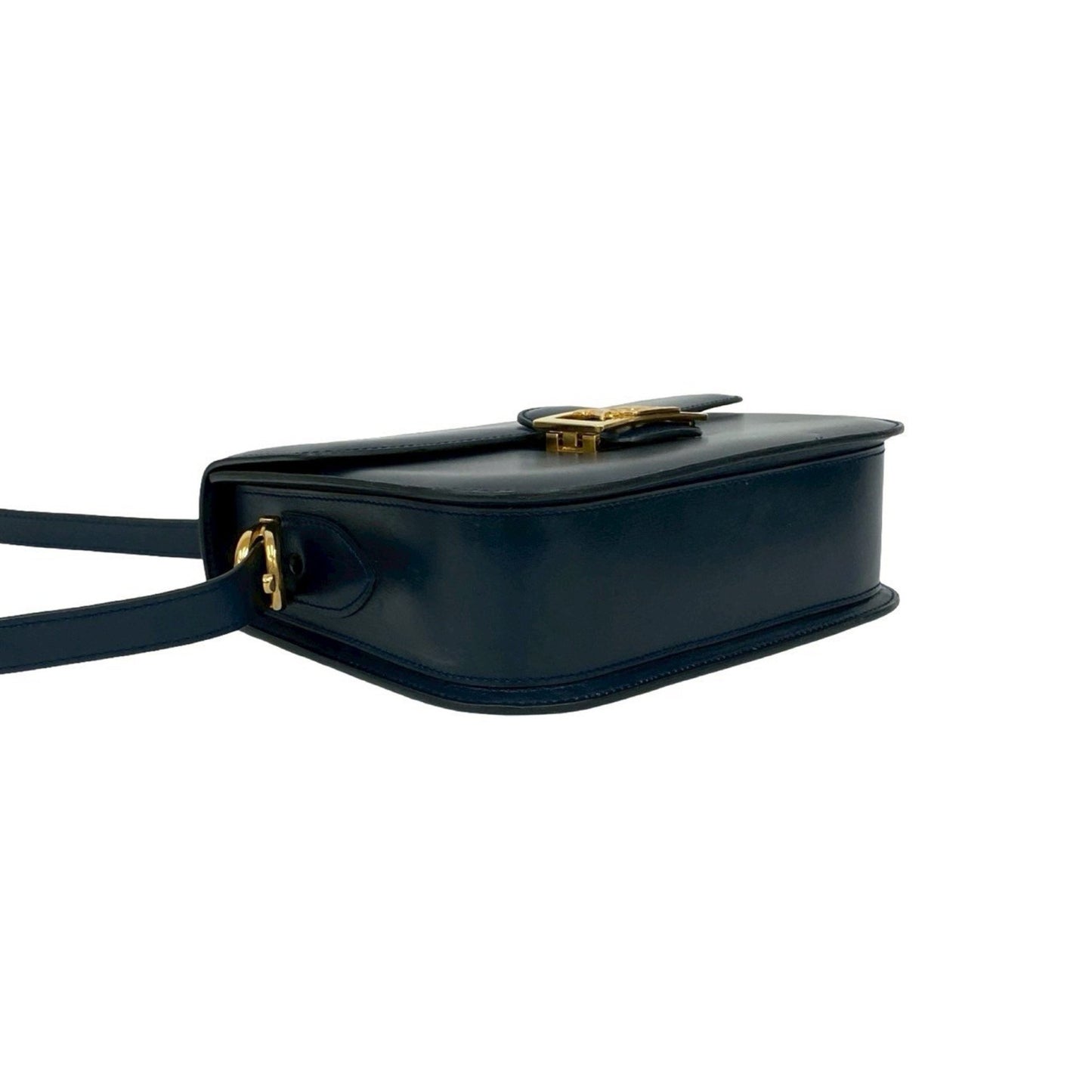 Celine Logo Horse-Drawn Carriage Calf Leather Shoulder Bag/Pochette/Sacoche In Navy 19090