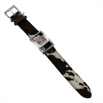 Fendi F5000 Gyro Watch Quartz Red Dial Pony Leather Belt