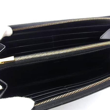 Celine Large Zip Wallet 10B552 Black Leather Macadam Pattern Round Long