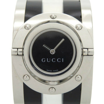 Gucci 112 Toile Bangle Stainless Steel Plastic Black Quartz Watch
