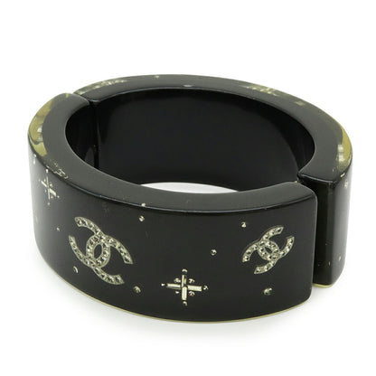 Chanel Bangle Bracelet Coco Mark Rhinestone Resin Black 07 A