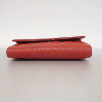 Chanel Cc Filigree Caviar Leather Long Wallet