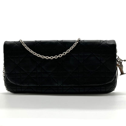 Christian Dior Chain Wallet Pouch Cannage Lambskin Black