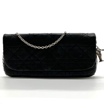 Christian Dior Chain Wallet Pouch Cannage Lambskin Black