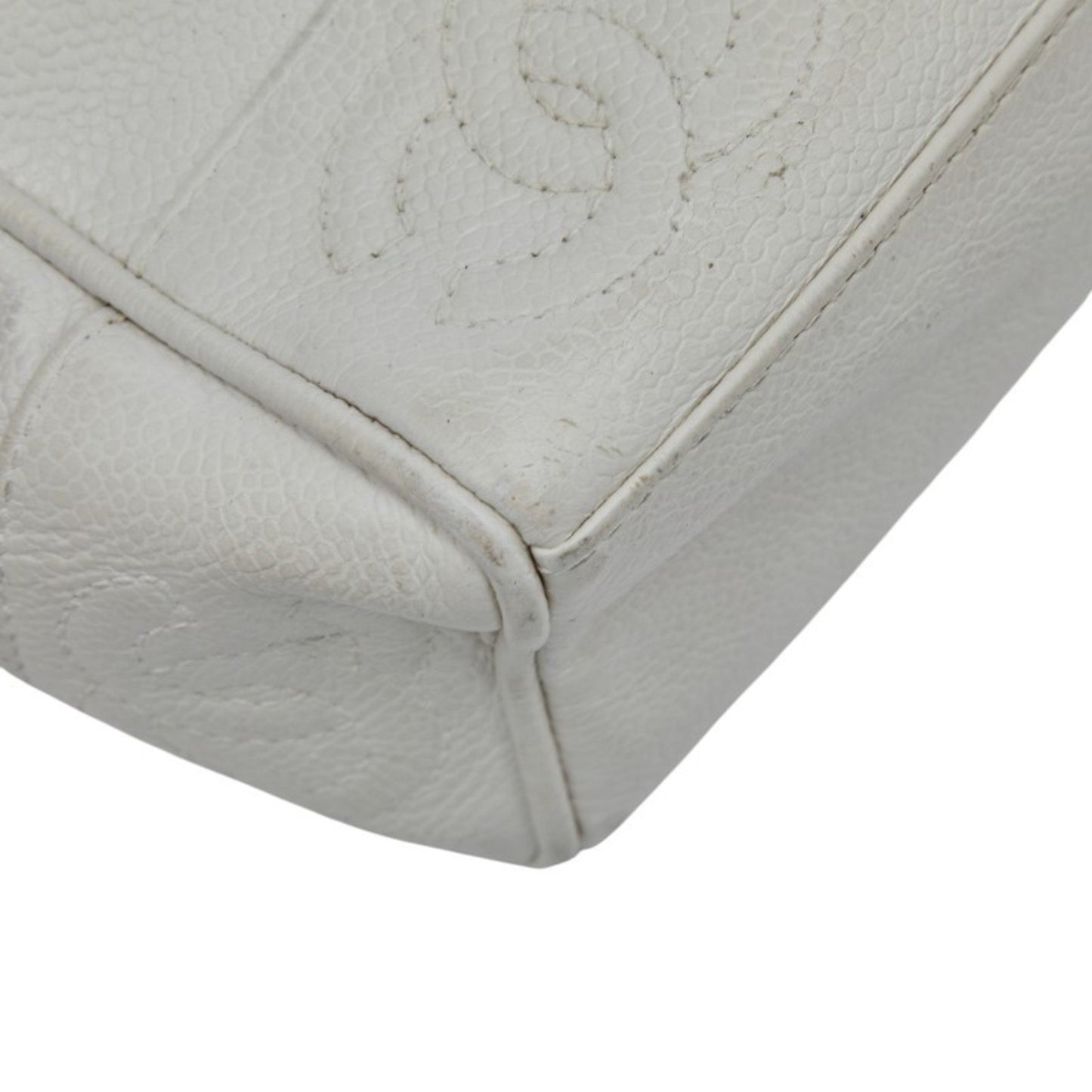 Chanel Triple Coco Mark Chain Shoulder Bag In White Caviar Skin