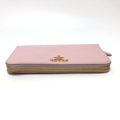 Prada 1Ml506 Logo Zip Around Long Wallet Pink Goldhardware