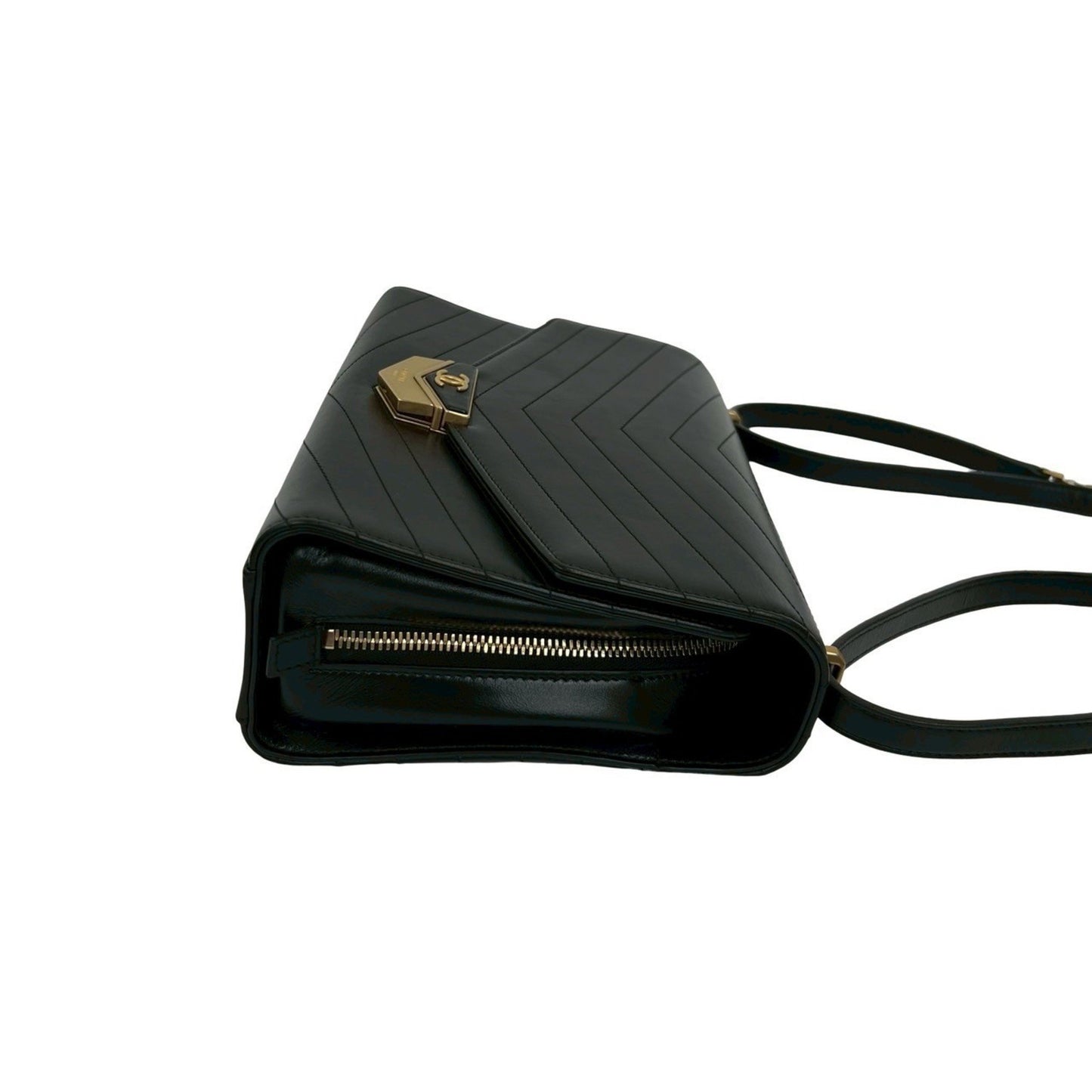 Chanel V-Stitched Coco Mark Logo Hardware Leather Shoulder Bag In Black