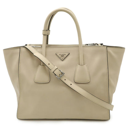 Prada Prada Triangle Handbag Tote Bag Shoulder Leather Light Beige Bn2619