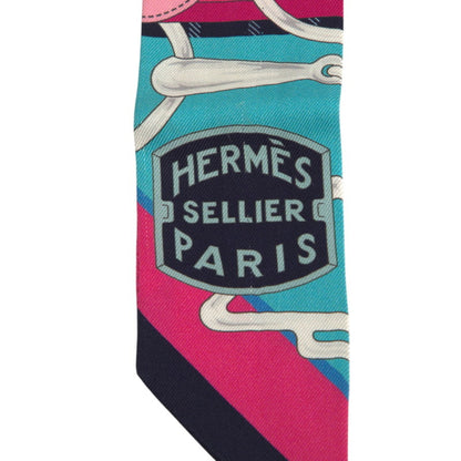 Hermes Herms Twilly Tatersale Tattersall Scarf/Muffler In Navy