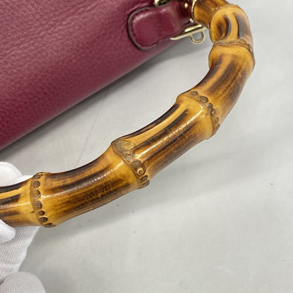 Gucci New Bamboo Handbag 254884 Leather Bordeaux Champagne 2-Way Bag