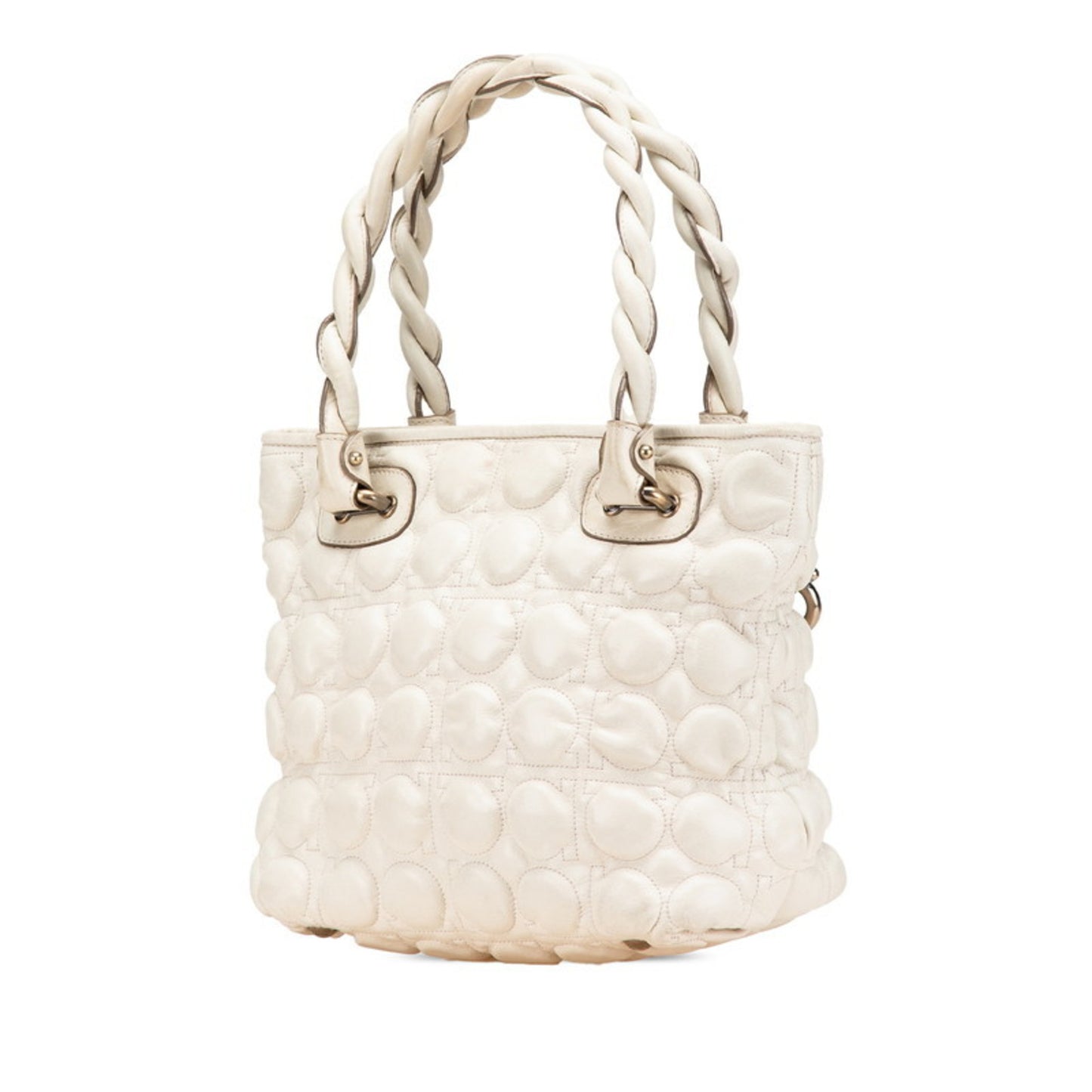 Salvatore Ferragamo Gancini Handbag Au-21 B380 White Leather