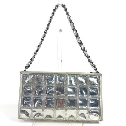 Chanel Cc Coco Mark Logo Ice Cube Chain Shoulder Bag In Silver Leather