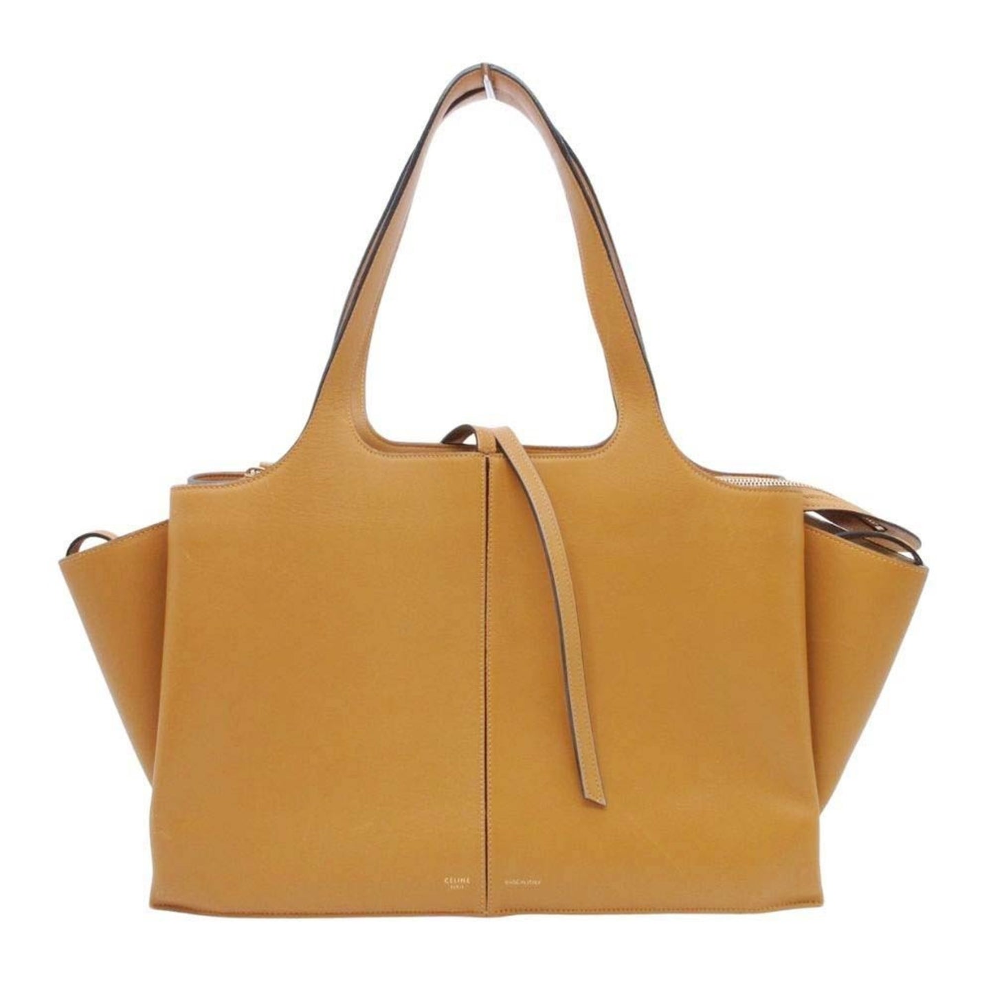 Celine Tri-Fold Leather Handbag Tote Bag In Mustard