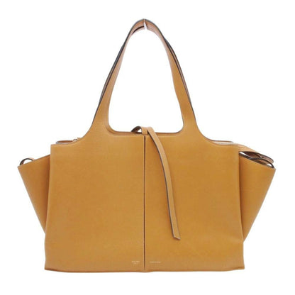 Celine Tri-Fold Leather Handbag Tote Bag In Mustard