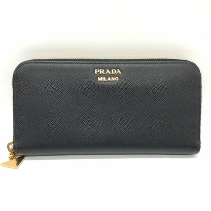 Prada Long Wallet Round Saffiano Leather Black