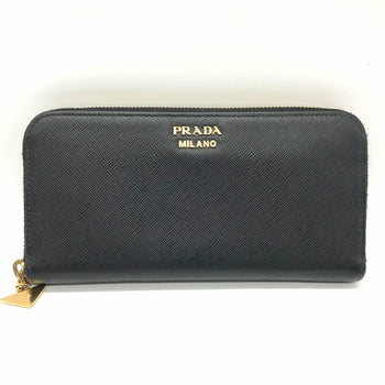 Prada Long Wallet Round Saffiano Leather Black