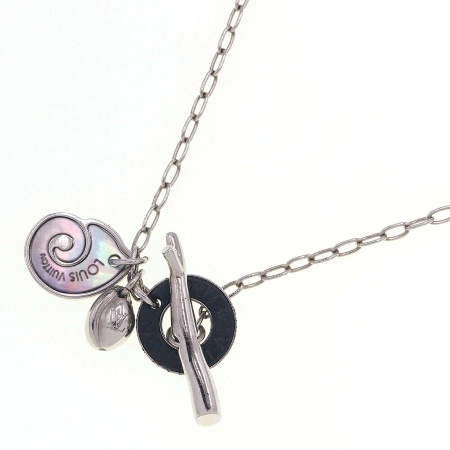 Louis Vuitton Necklace Sand Charms M62500 Silver Black Metal Shell Choker
