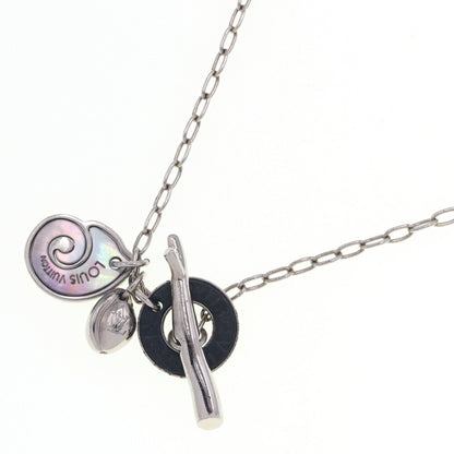Louis Vuitton Necklace Sand Charms M62500 Silver Black Metal Shell Choker
