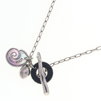 Louis Vuitton Necklace Sand Charms M62500 Silver Black Metal Shell Choker