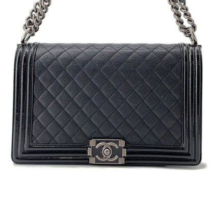 Chanel Chain Shoulder Bag Boy Large Matelasse Coco Mark Lambskin Patent Leather A92193 Chanel Black