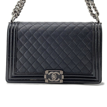 Chanel Chain Shoulder Bag Boy Large Matelasse Coco Mark Lambskin Patent Leather A92193 Chanel Black