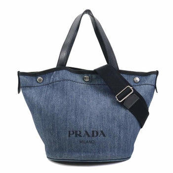 Prada Handbag Shoulder Bag Denim Leather Blue X Black