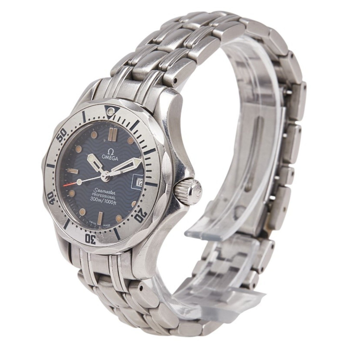 Omega Seamaster Guilloched Quartz Watch With Navy Dial And Stainless Steel