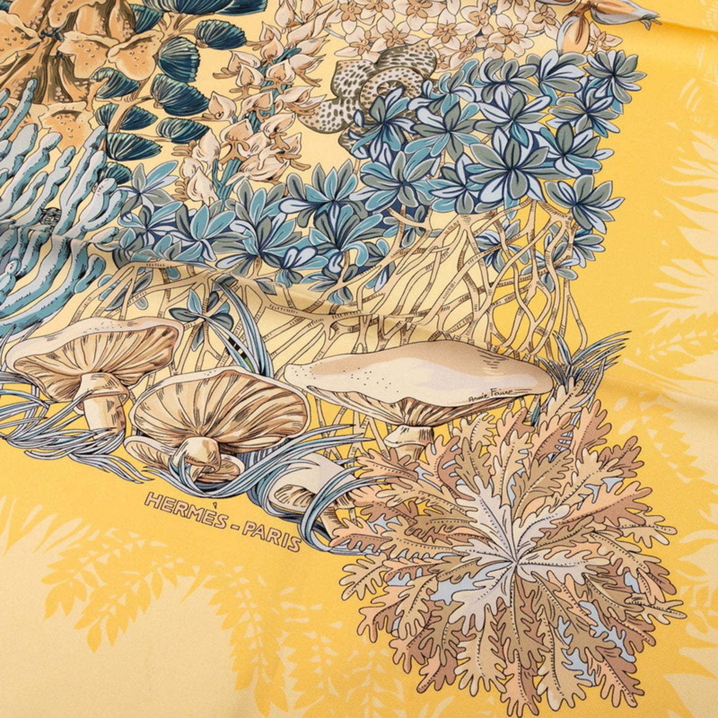 Hermes Herms Carr 90 "L'Ile Deserte" Desert Island Scarf In Yellow