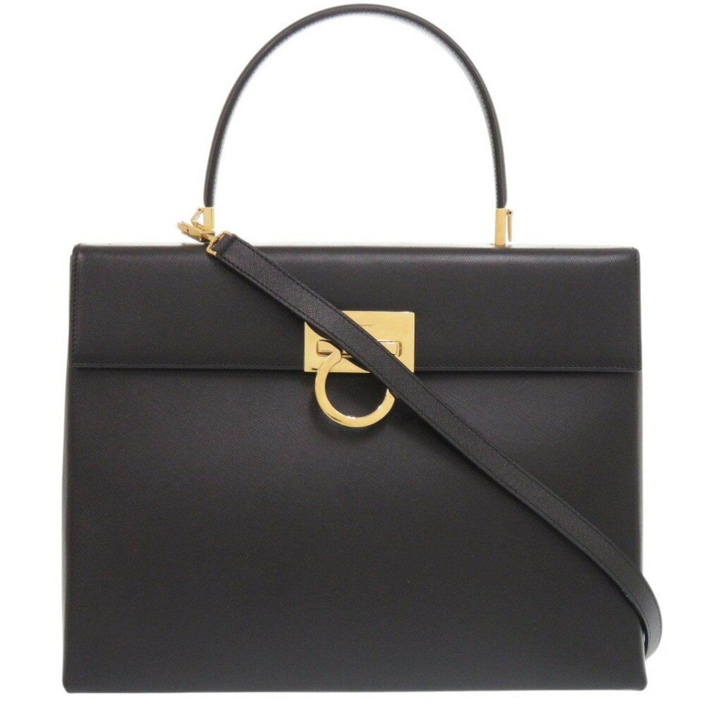 Salvatore Ferragamo Gancini Dy-21 8791 Leather Black Handbag 1410Salvatore