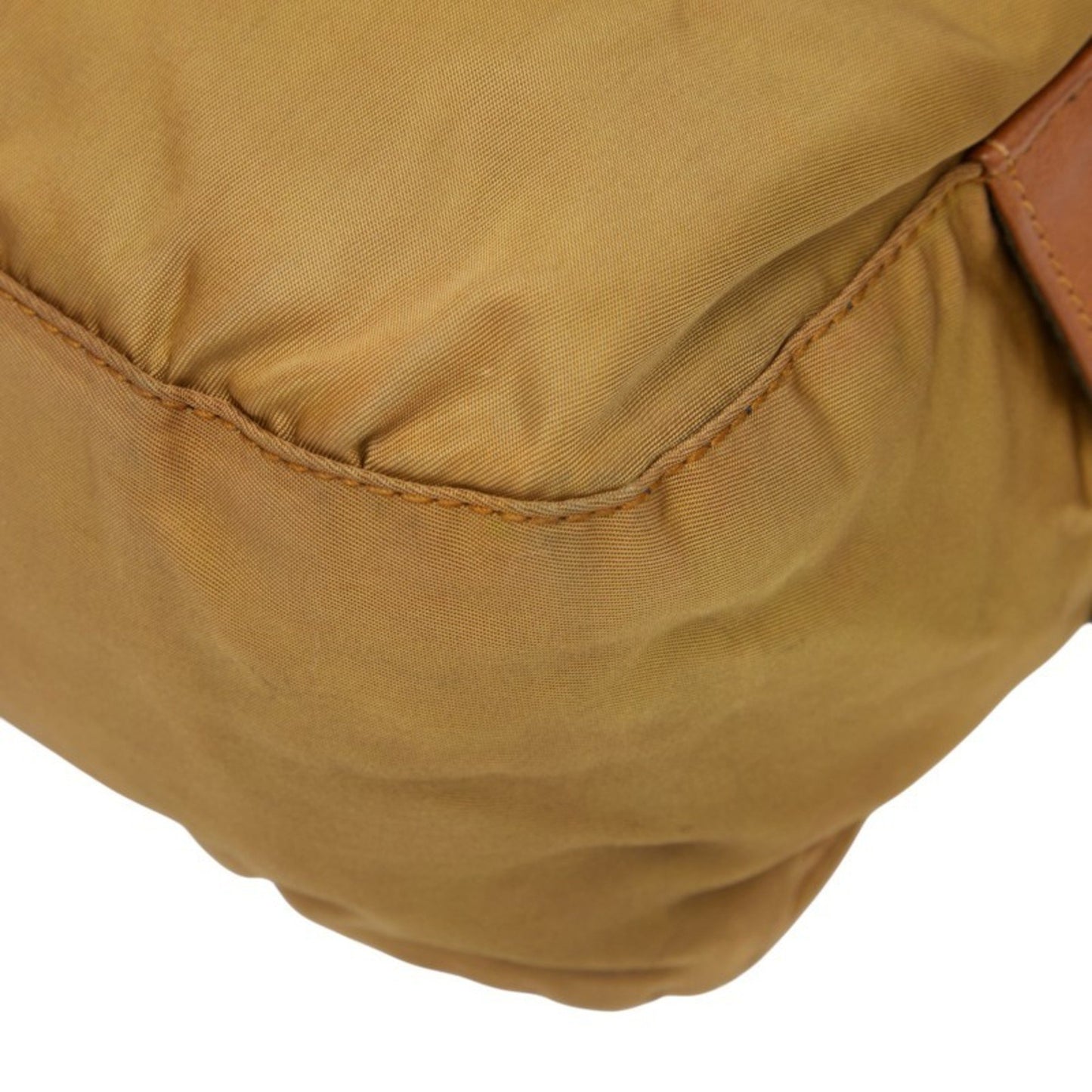 Prada Triangle Logo Plate Handbag Beige Brown Nylon Leather