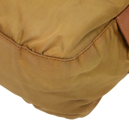 Prada Triangle Logo Plate Handbag Beige Brown Nylon Leather