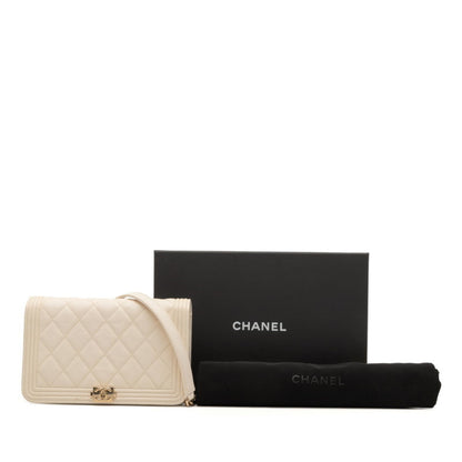 Chanel Boy Chanel Coco Mark Crossbody Chain Wallet Shoulder Bag In White Caviar Skin