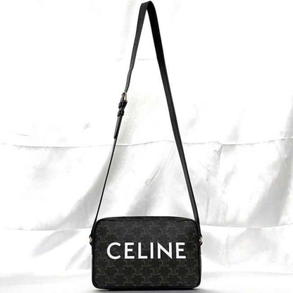 Celine Shoulder Bag Medium Black Triomphe F-20143 Pvc Leather Celine