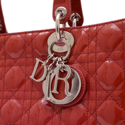 Christian Dior Dior Lady Cannage Large 2Way Bag Handbag Patent Red Bp