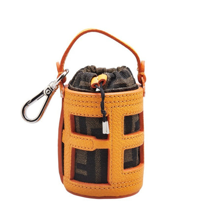 Fendi Zucca Bucket Charm 7As158 Orange Brown Leather Canvas
