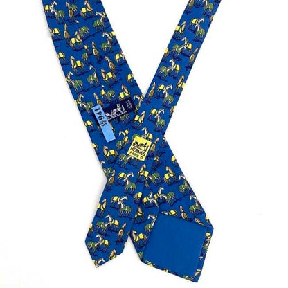 Hermes Tie Blue Ec-20345 100% Silk Hermes Horse