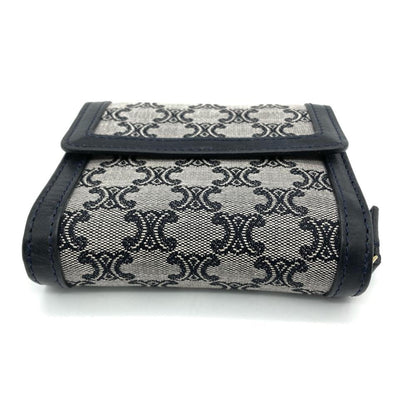 Celine Triomphe Tri-Fold Wallet Canvas Leather Navy
