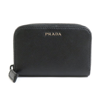 Prada Wallet/Coin Case Leather Black Silver