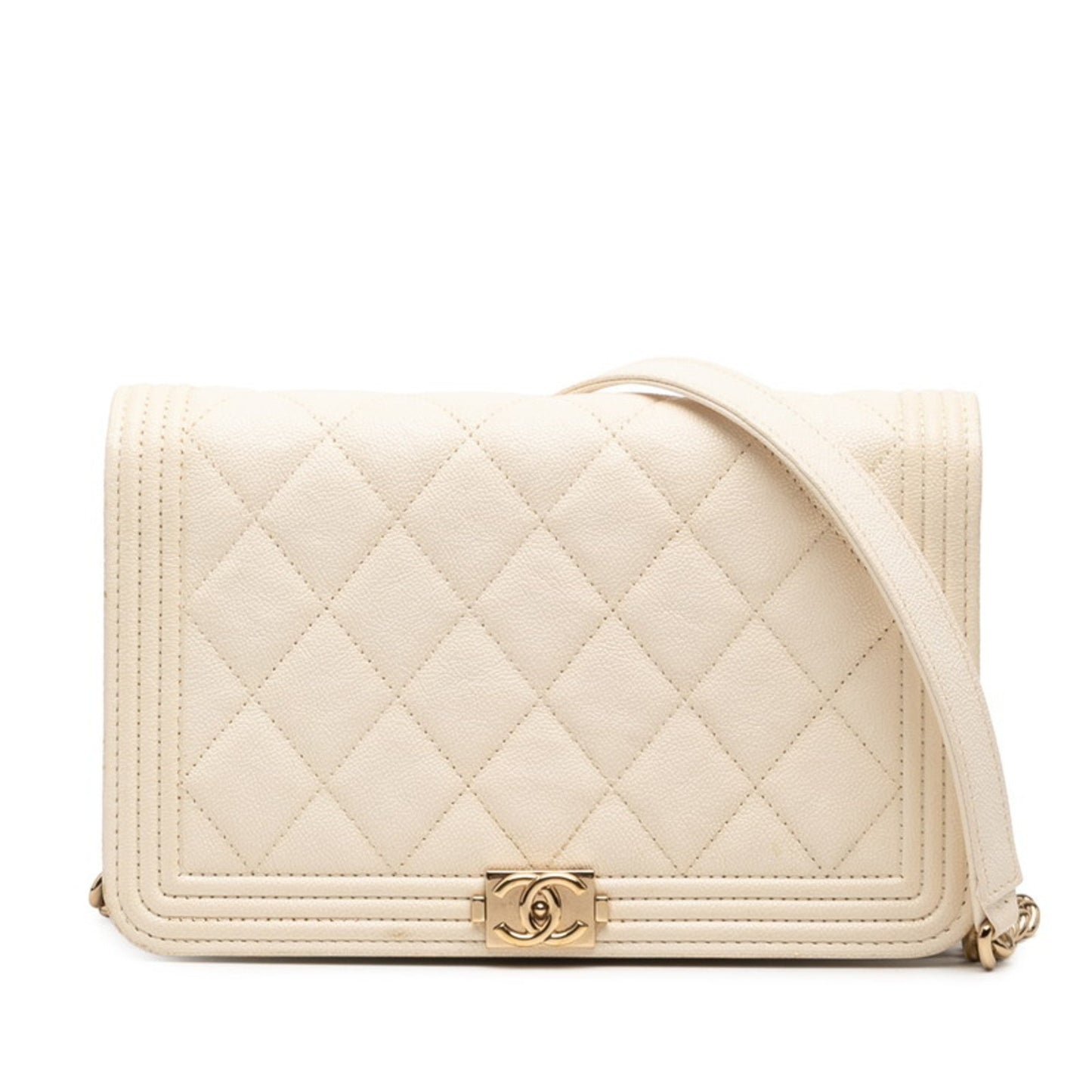 Chanel Boy Chanel Coco Mark Crossbody Chain Wallet Shoulder Bag In White Caviar Skin