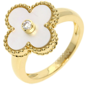 Van Cleef & Arpels Vintage Alhambra Shell Ring With Diamond #53