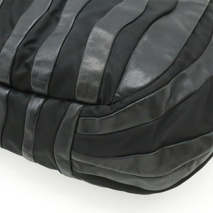 Prada Crimson Stripe Handbag Tote Bag Nylon Leather Nero Black Br3994