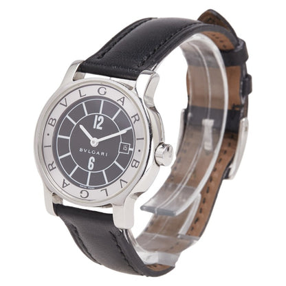 Bvlgari Solotempo Date Watch St29S Quartz Movement Black Dial Stainless Steel Leather