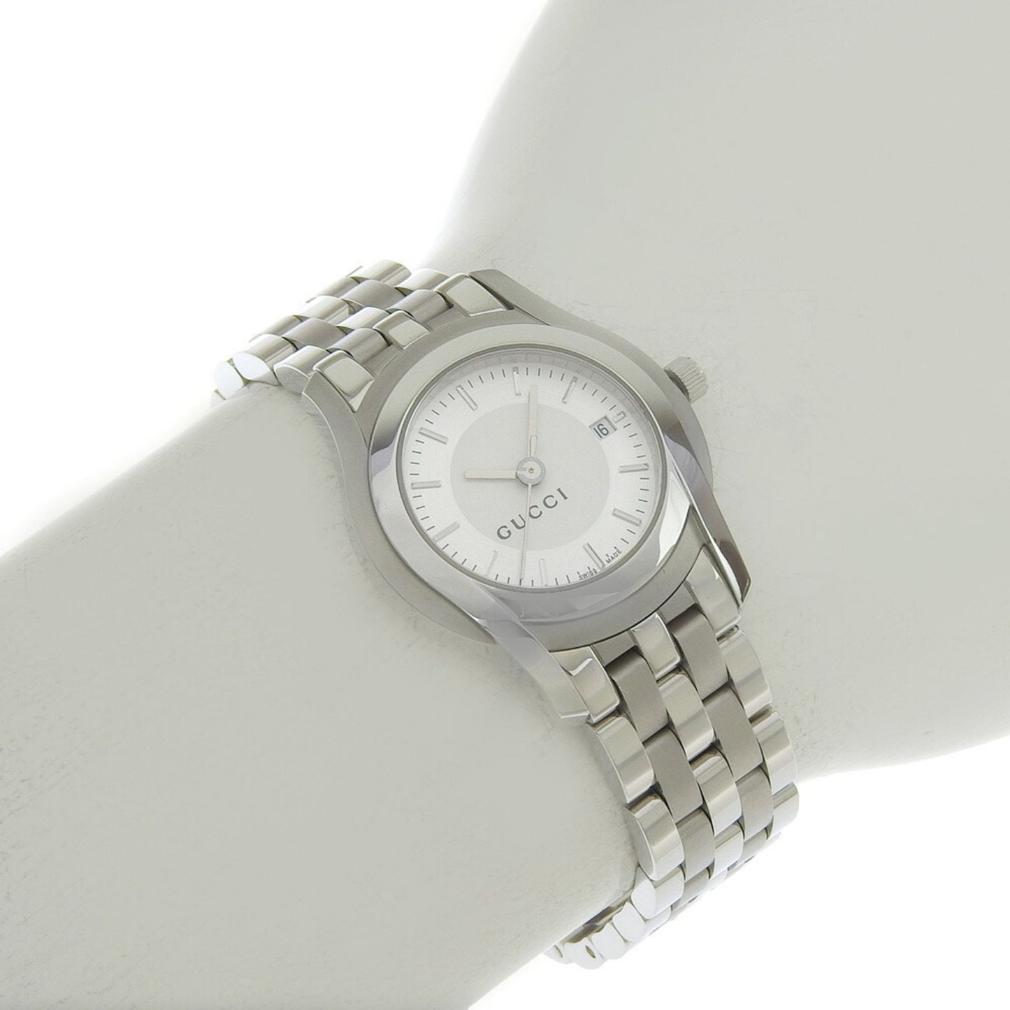 Gucci Date 5500L Silver Dial Stainless Steel Quartz Watch
