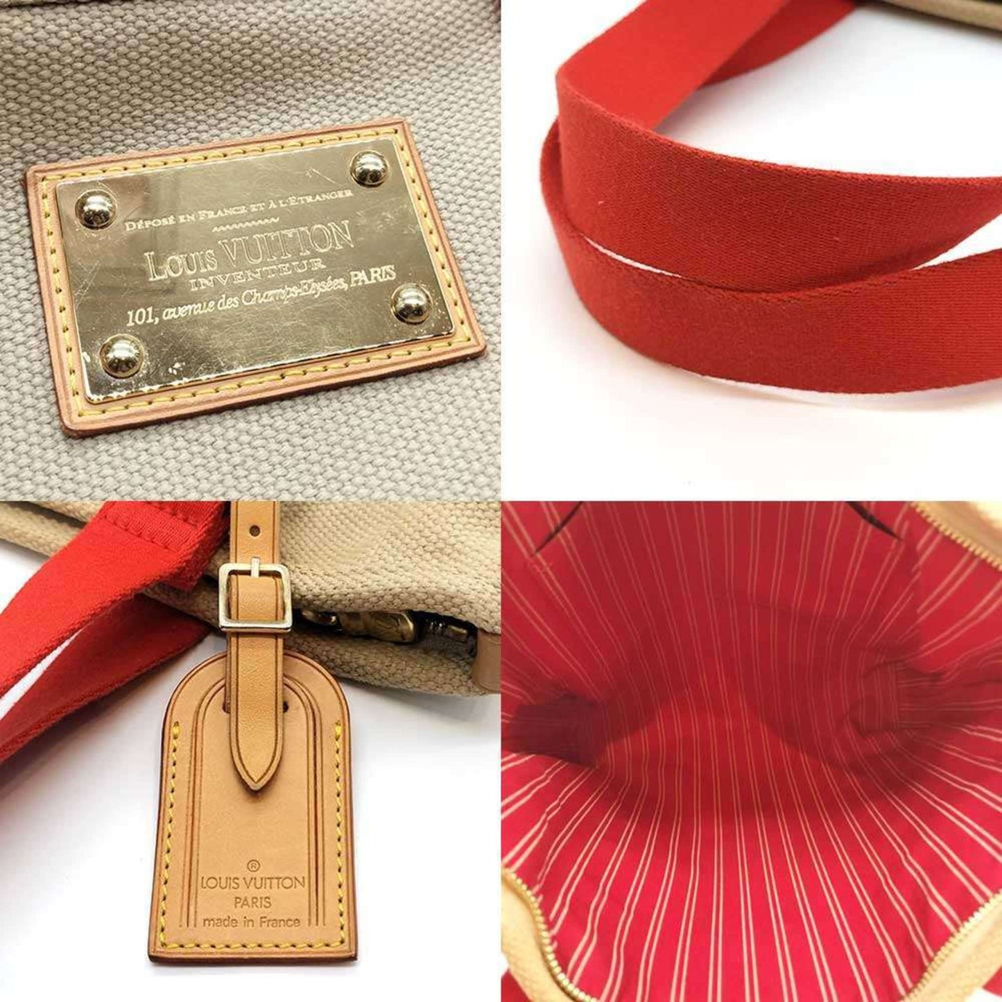 Louis Vuitton Antigua Cabas Mm Beige X Red Studs