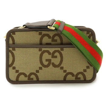 Gucci Jumbo Gg Shoulder Bag Pochette Clutch Canvas Beige Dark Brown 696075