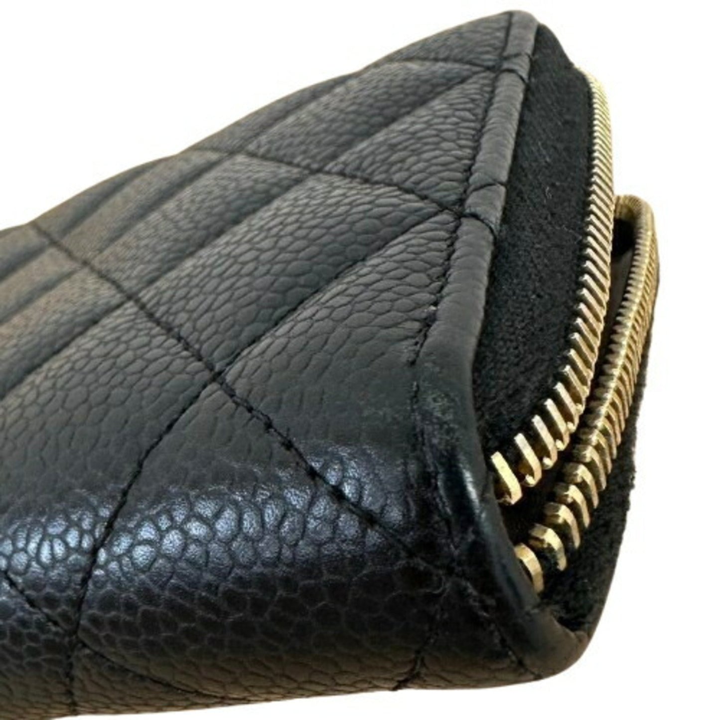 Chanel Caviar Skin Round Wallet Black Long
